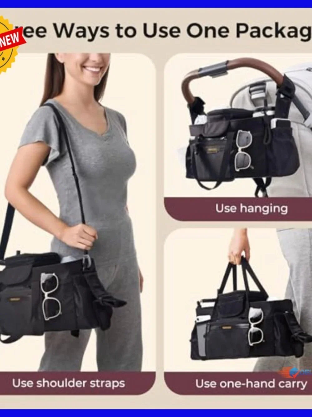Extra Large Stroller Organizer with Insulated Cup Holders and Pacifier Pocket
